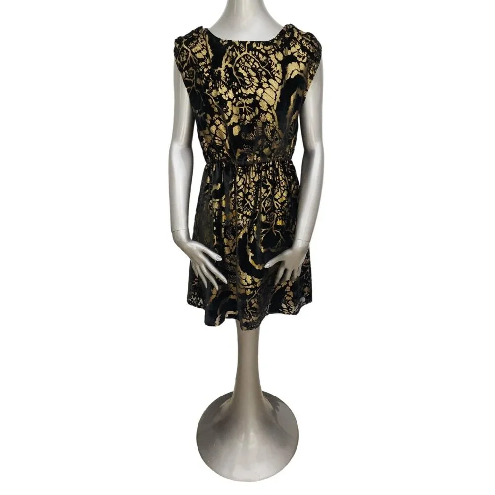 Alice + Olivia NWT Metallic Velvet Dress Gold Black Event Small